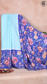 Sky Blue and Electric Blue Floral Butta and Digital Printed Pallu Fancy Georgette Saree